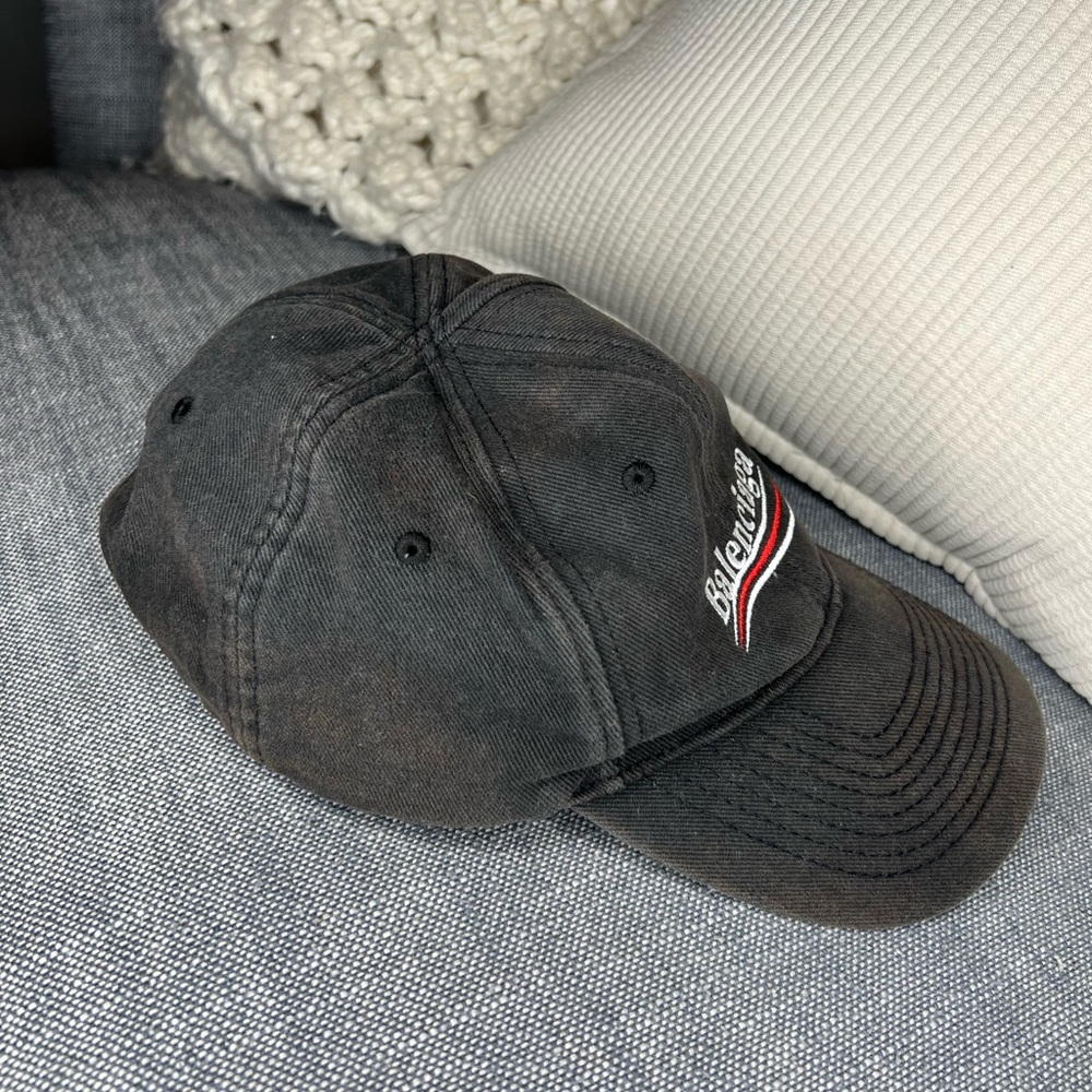 VINTAGE Balenciaga Logo Wave Baseball Hat Black Curved Brim SUPREME Condition - Picture 4 of 12
